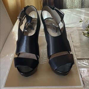 Michael Kors Black Leather Platform Slingback Heels
